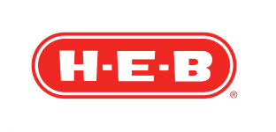 Red and white H-E-B logo on white background