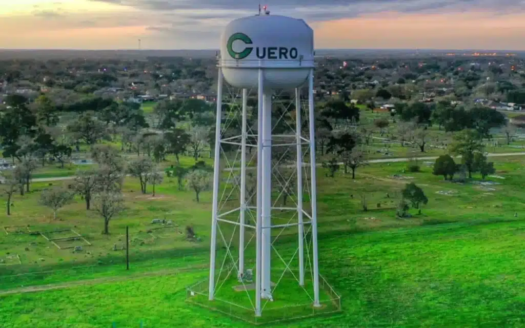 Water tower in Cuero, Texas.